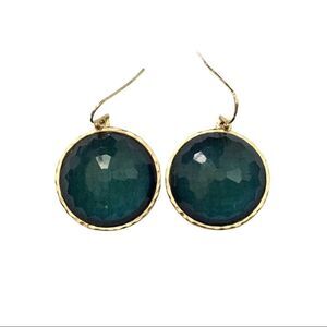 Francesca’s Collections Emerald Green Round Disc Cabochon Gold Tone Earrings OS
